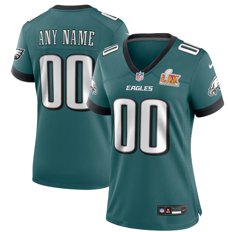 Women Philadelphia Eagles Nike Midnight Green Super Bowl LIX Custom Game NFL Jersey->customized nfl jersey->Custom Jersey